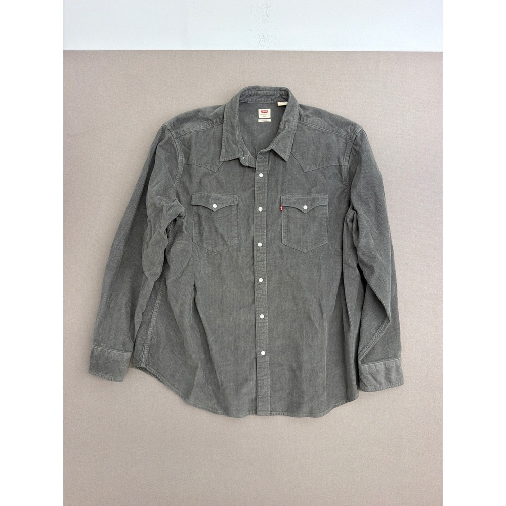 Levis Mens XXL Standard Western Corduroy Shirt Gray Long Sleeve Pearl Snap